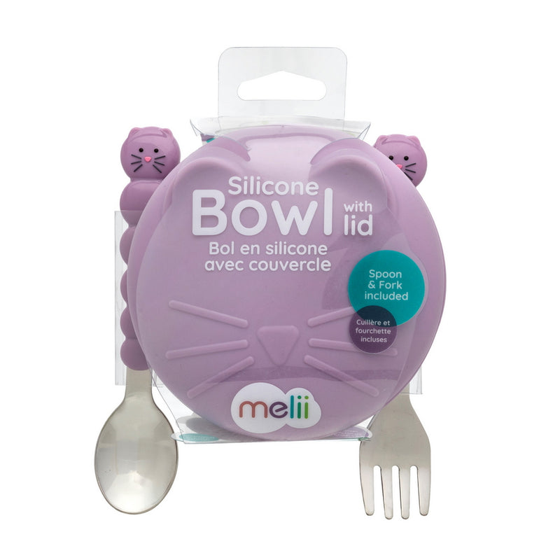 SILICONE BOWL WITH LID, SPOON AND FORK - CAT