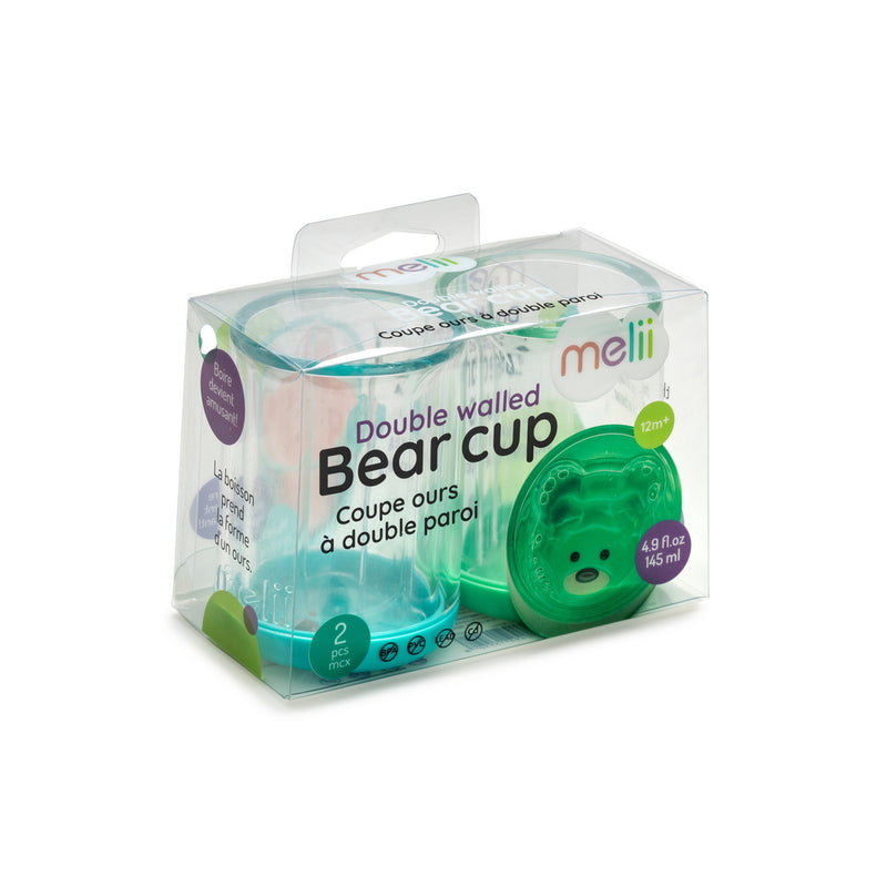 DOUBLE-WALLED PLASTIC BEAR CUP - BLUE & MINT  (2PC SET)