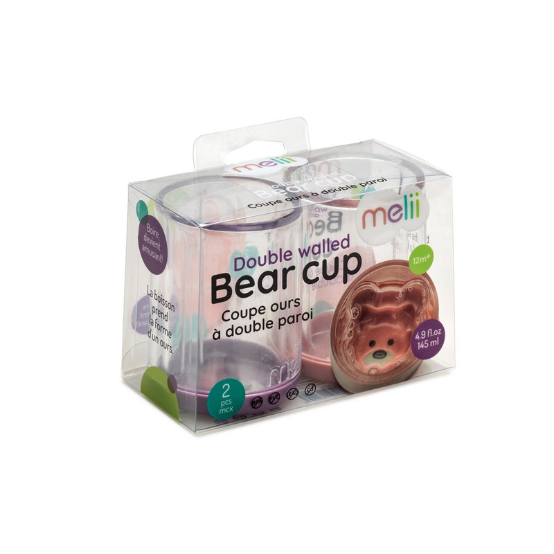 DOUBLE-WALLED PLASTIC BEAR CUP - PINK & PURPLE  (2PC SET)