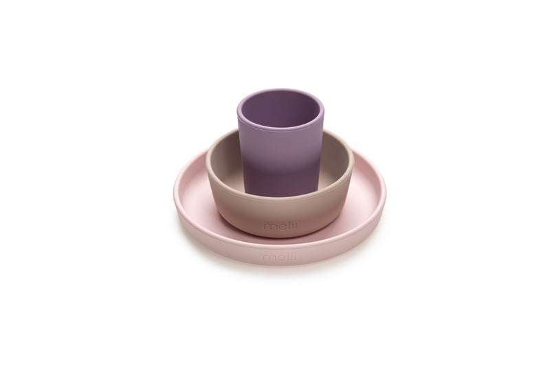 SILICONE FEEDING SET - PURPLE, GREY & PINK (3PC SET)