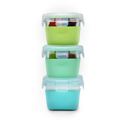 GLASS CONTAINERS W/ SILICONE SLEEVE (5.4OZ, SET OF 3) - MINT, BLUE, LIME