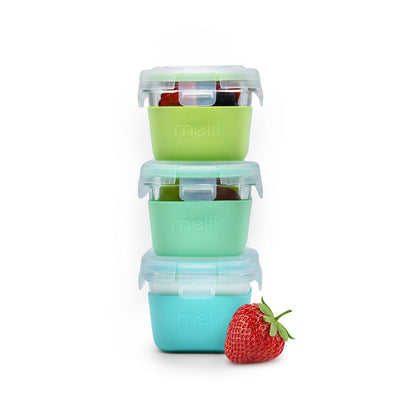 GLASS CONTAINERS W/ SILICONE SLEEVE (5.4OZ, SET OF 3) - MINT, BLUE, LIME