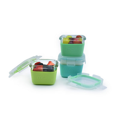 GLASS CONTAINERS W/ SILICONE SLEEVE (5.4OZ, SET OF 3) - MINT, BLUE, LIME