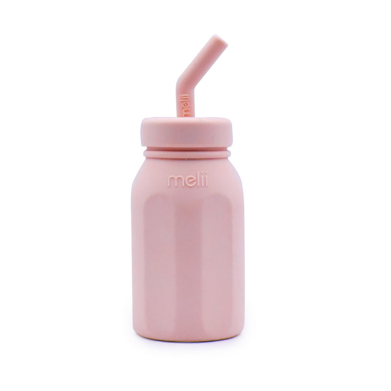 SILICONE BOTTLE W/ STRAW - PINK