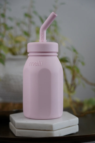 SILICONE BOTTLE W/ STRAW - PINK