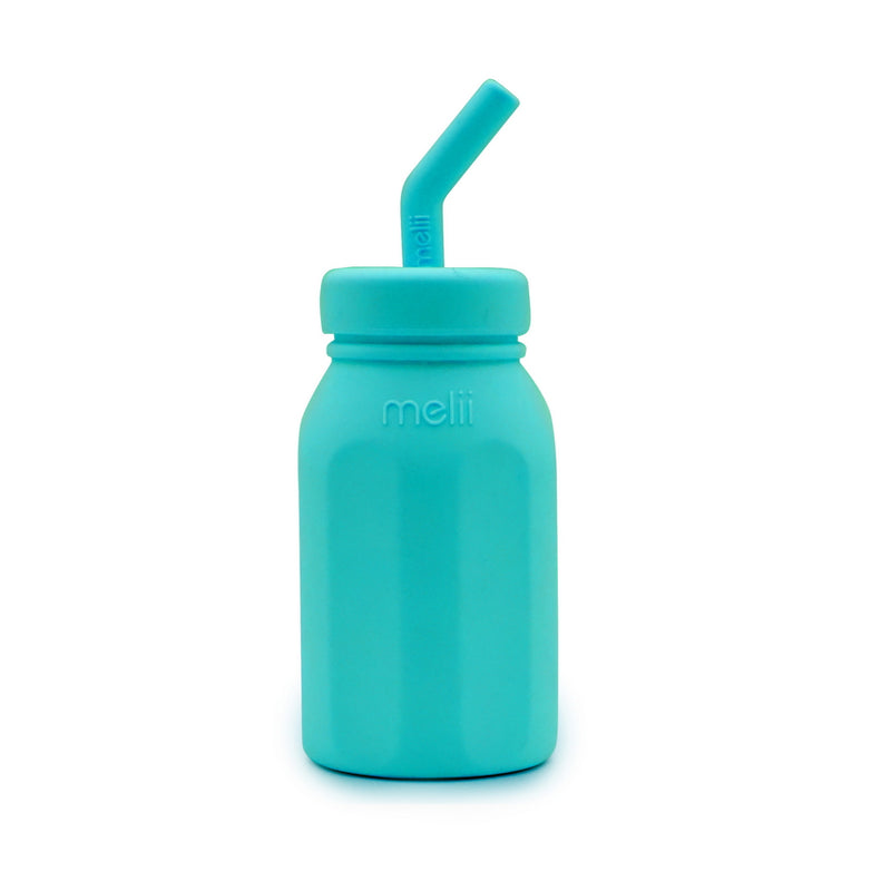 SILICONE BOTTLE W/ STRAW - BLUE