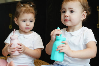 SILICONE BOTTLE W/ STRAW - BLUE