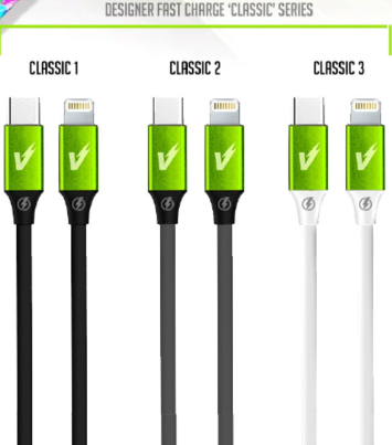 Volt Designer Fast Charge CLASSIC 10FT Cable - iPhone Assorted Colours