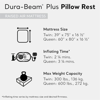 TWIN PILLOW REST RAISED AIRBED WITH FIBER-TECH RP