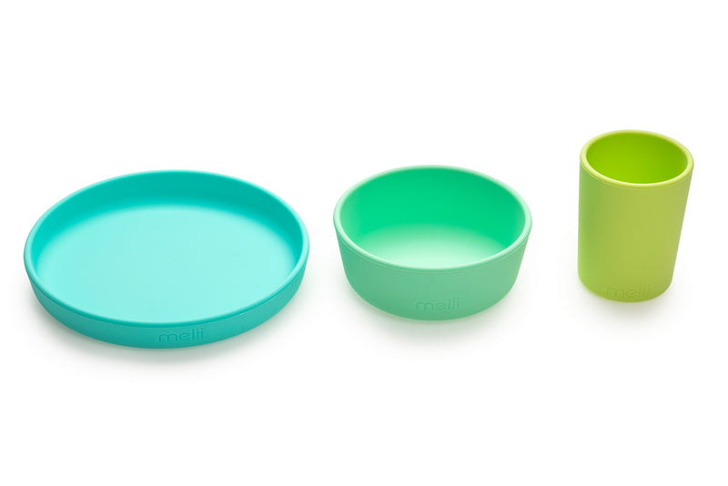 SILICONE FEEDING SET - LIME, MINT & BLUE  (3PC SET)