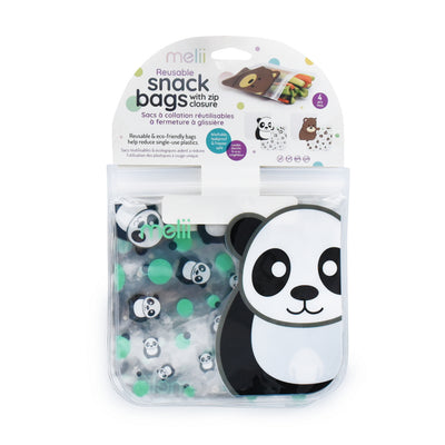 REUSABLE SNACK BAGS W/ ZIP CLOSURE - 4PK - 2 PANDA , 2 BEAR