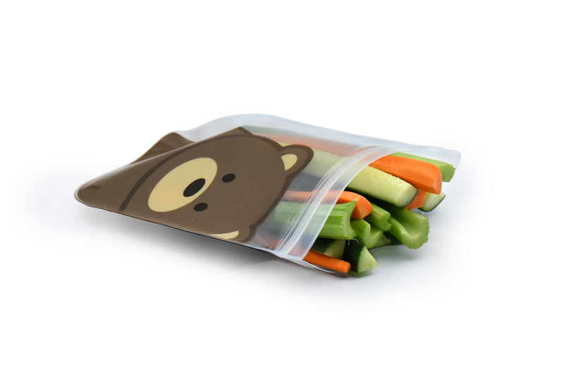 REUSABLE SNACK BAGS W/ ZIP CLOSURE - 4PK - 2 PANDA , 2 BEAR