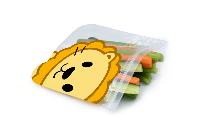 REUSABLE SNACK BAGS W/ ZIP CLOSURE - 4PK - 2 DINO , 2 LION