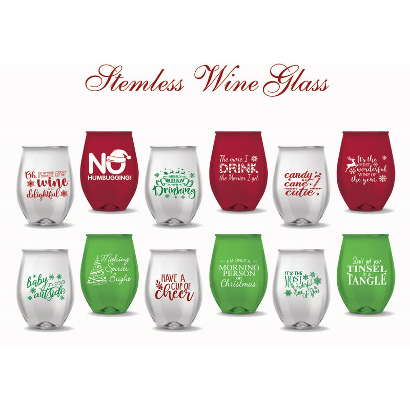 STAINLESS STEEL STEMLESS WINE GLASSES - CHRISTMAS MIX (FLOOR DISPLAY 72 PC)