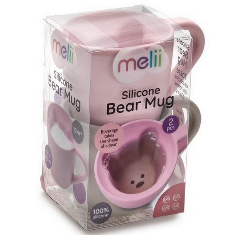 SILICONE BEAR MUG - GREY & PINK  (2PC SET)